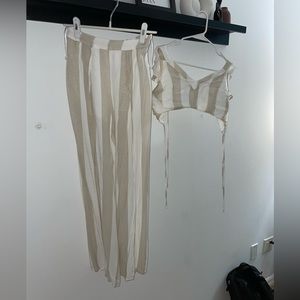 Blithe LA white and beige striped set.